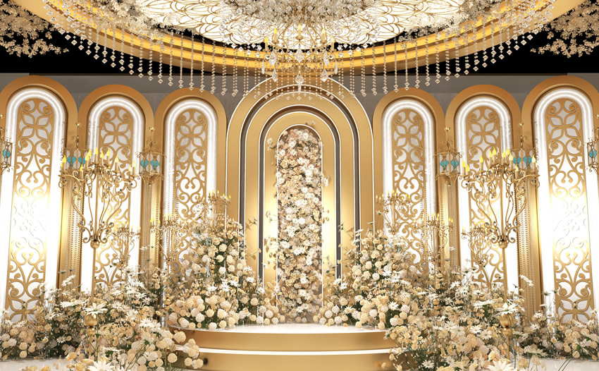 轮台香槟色调婚礼堂效果展示
